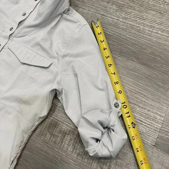 Mountain Hardwear Citypass Shirt Womens Large Gray Popover Striped Roll Tab EUC - Picture 15 of 16